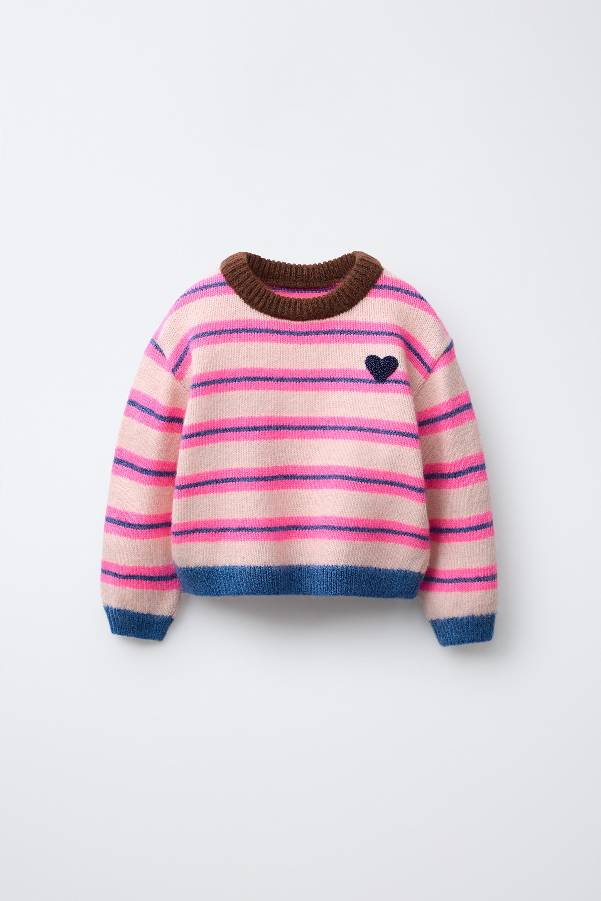 FLUORESCENT STRIPED EMBROIDERED HEART KNIT JUMPER